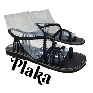 Plaka Womens Sandels Sz 11 Palm Leaf Flat Woven Straps Toe Post Thong Casual